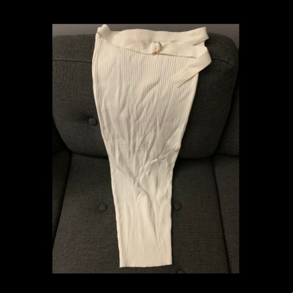 Naked Wardrobe White Ribbed Midi Skirt.